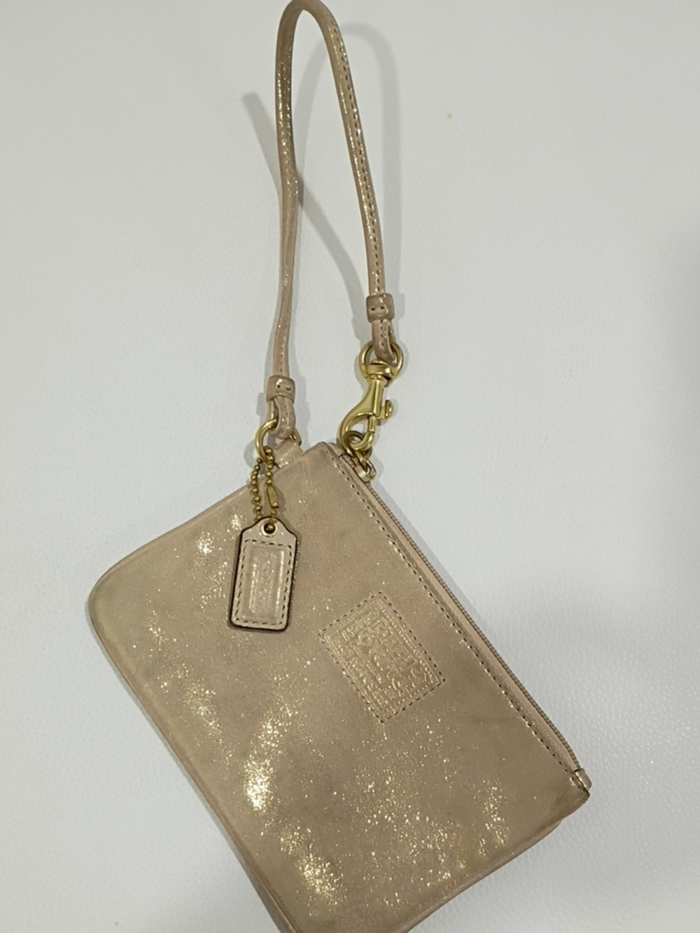 Coach Poppy Metallic Beige Leather Wristlet with Strap